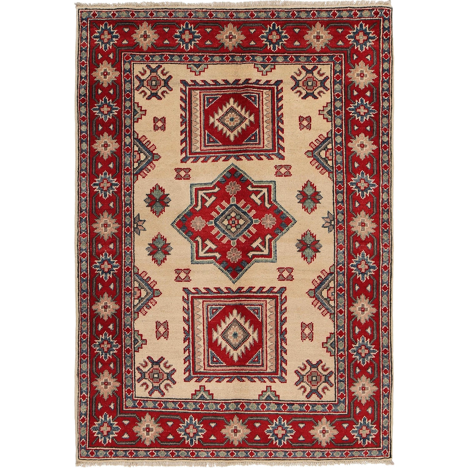 Kazak Rug Handmade Ivory Medallion 3x5 ft