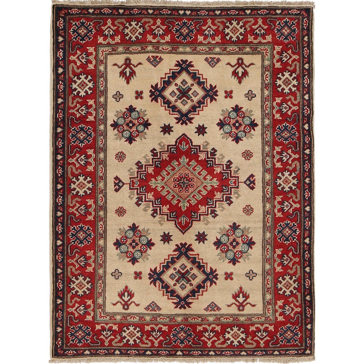 Kazak Rug Handmade Ivory Medallion 3x5 ft