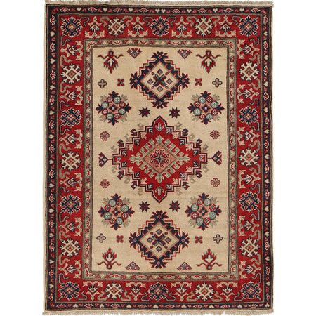 Kazak Rug Handmade Ivory Medallion 3x5 ft