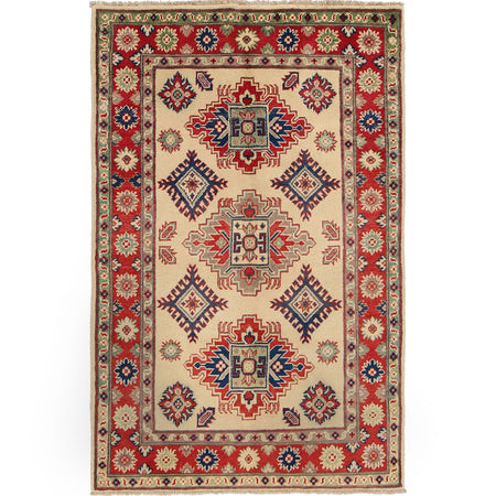 Kazak Rug Handmade Ivory Medallion 3x5 ft