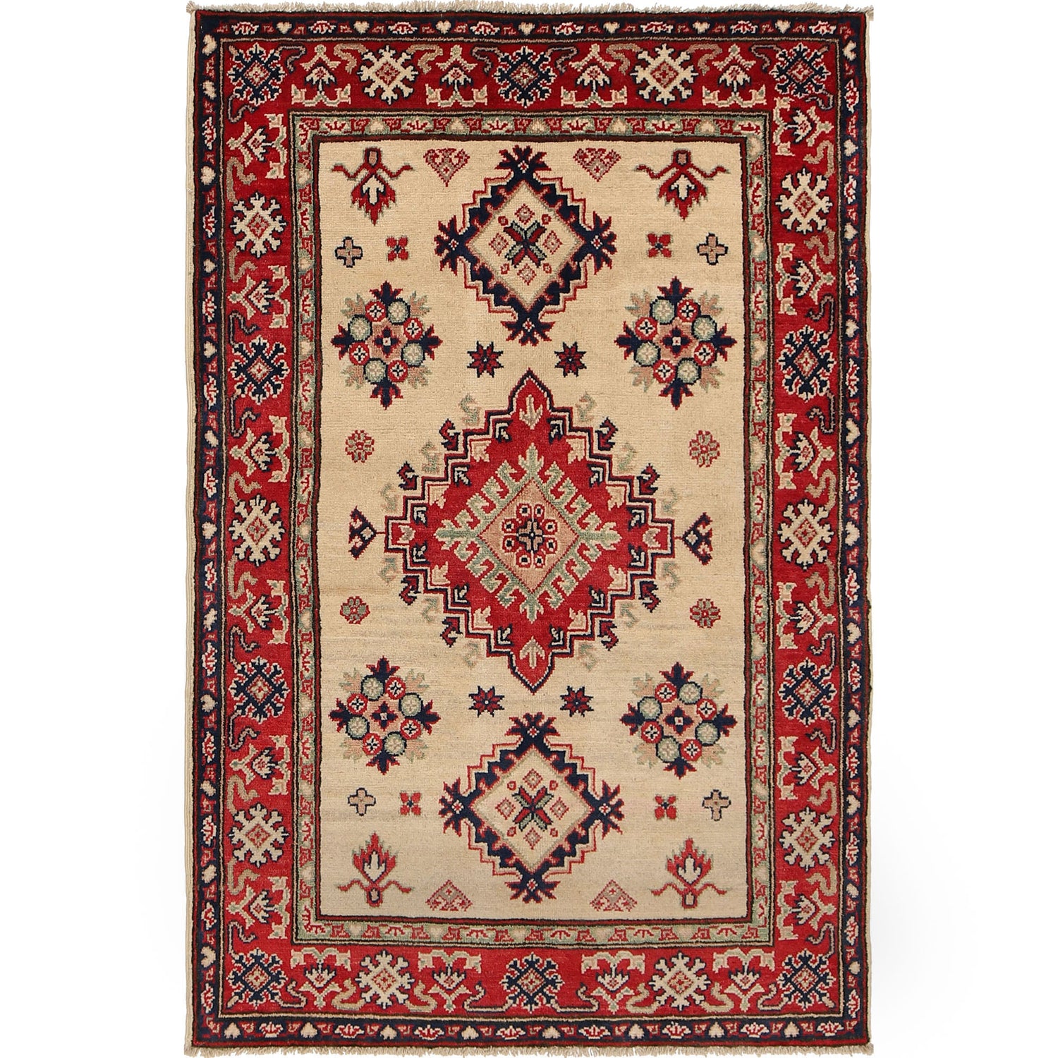 Kazak Rug Handmade Ivory Medallion 3x5 ft