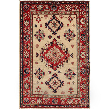 Kazak Rug Handmade Ivory Medallion 3x5 ft