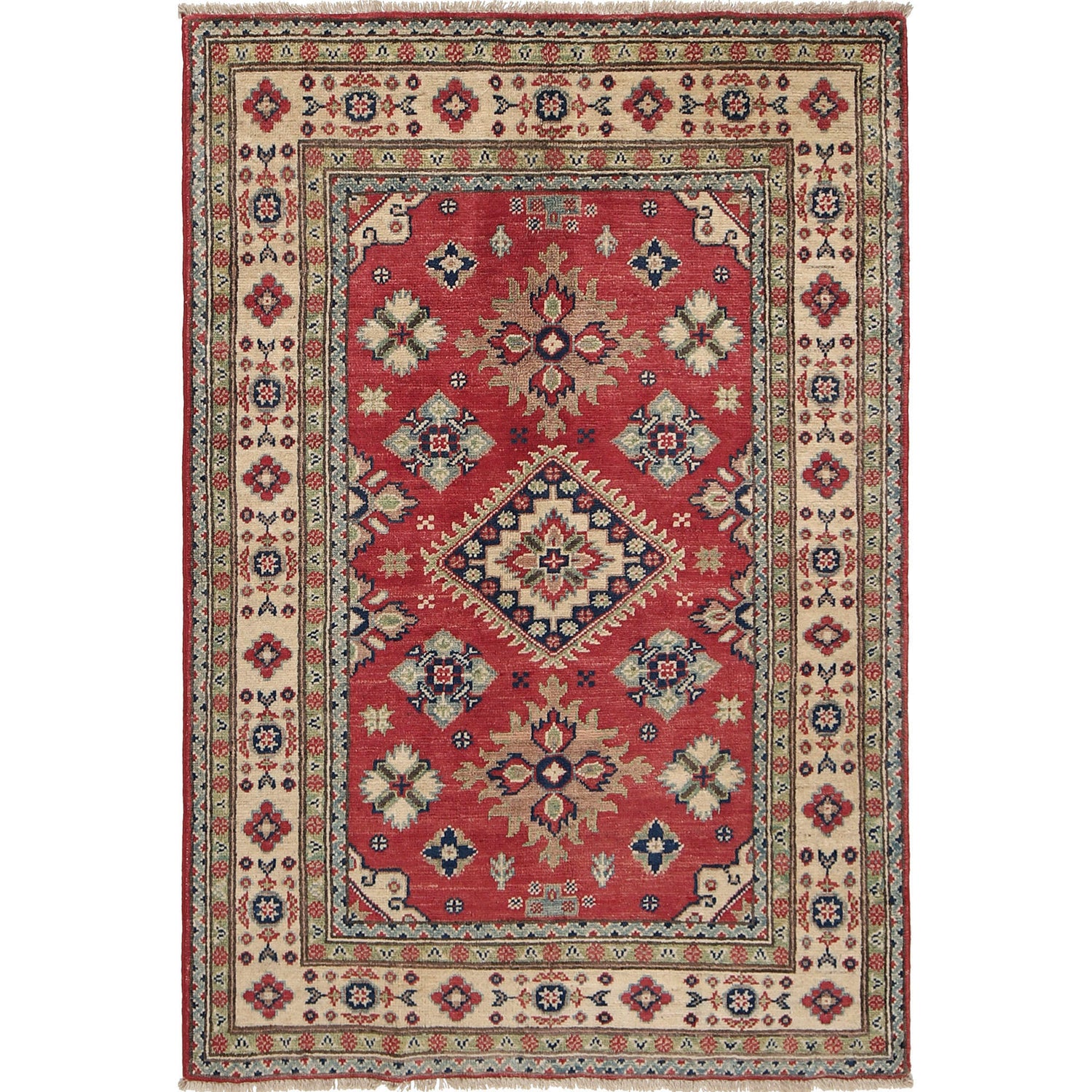 Kazak Rug Handmade Red Medallion 3x5 ft