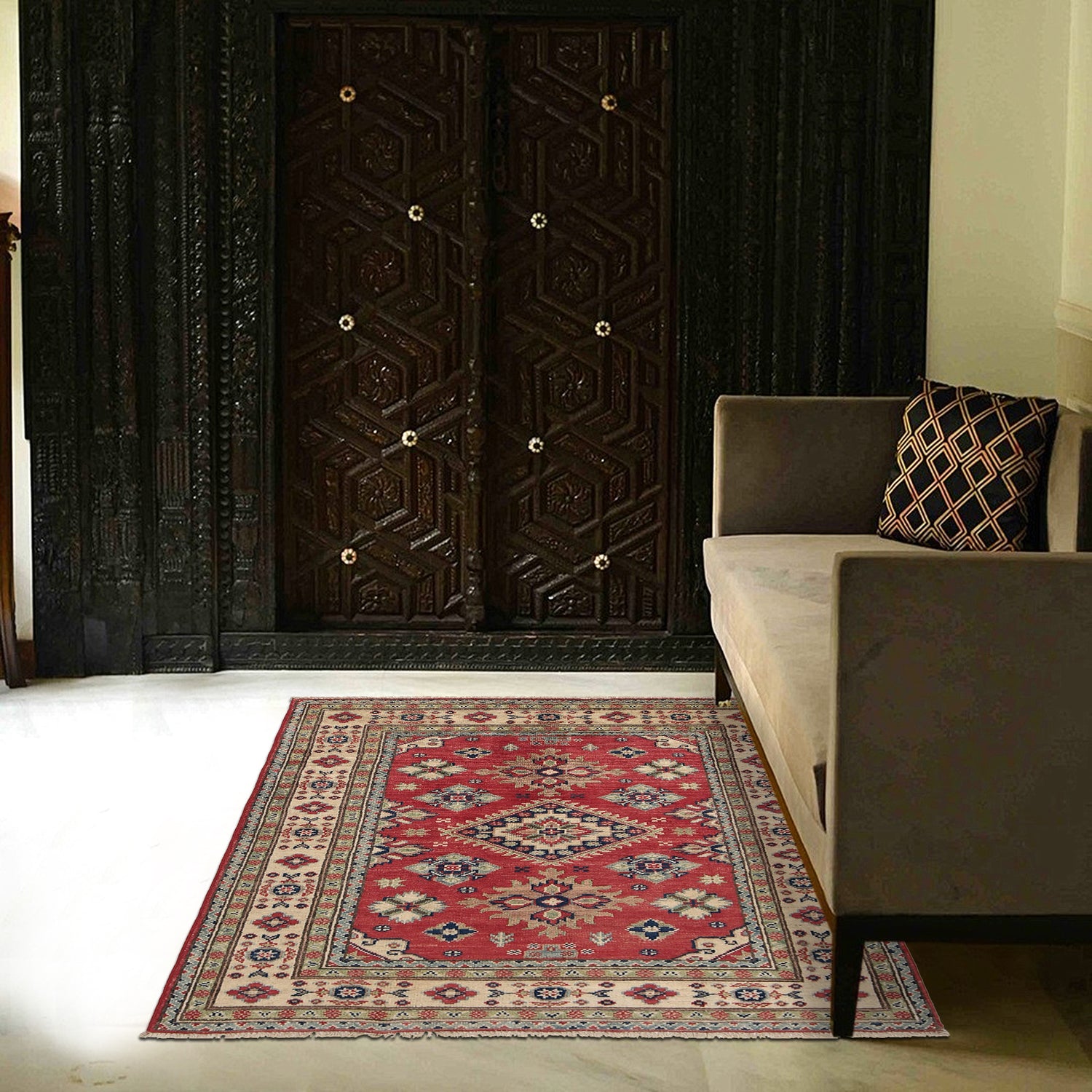 Kazak Rug Handmade Red Medallion 3x5 ft
