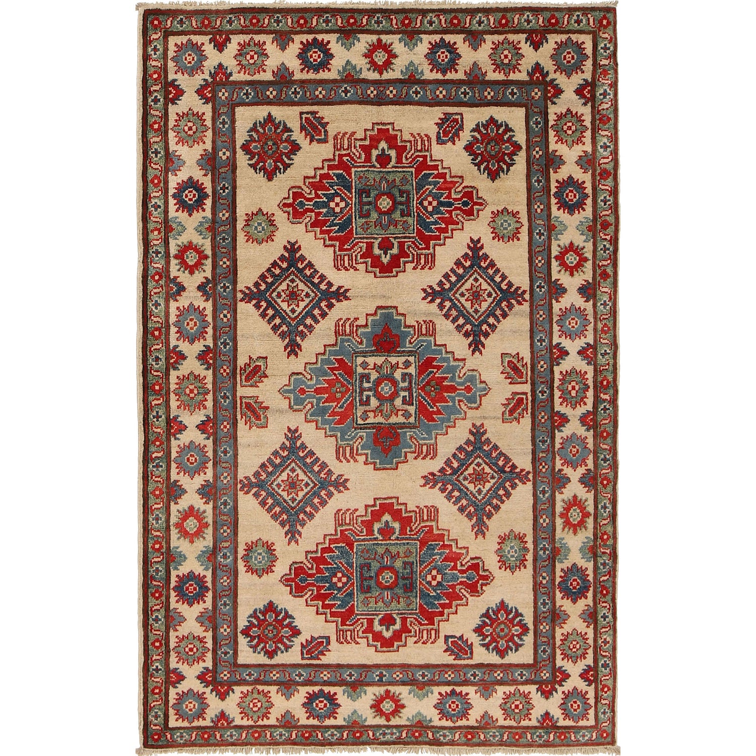 Kazak Rug Handmade Ivory Medallion 3x5 ft
