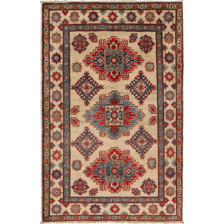 Kazak Rug Handmade Ivory Medallion 3x5 ft