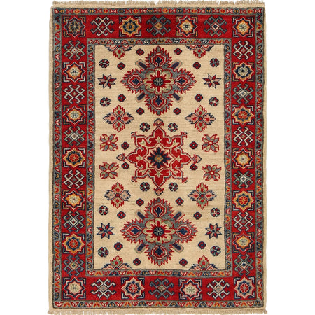 Kazak Rug Handmade Ivory Medallion 2x4 ft