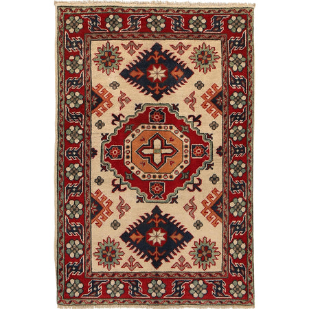 Kazak Rug Handmade Ivory Medallion 2x4 ft