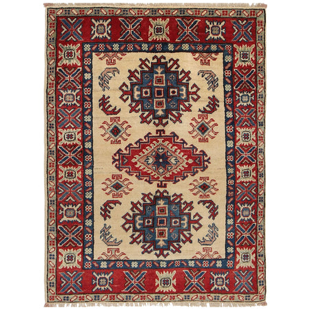 Kazak Rug Handmade Ivory Medallion 2x4 ft