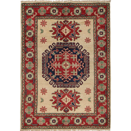 Kazak Rug Handmade Ivory Medallion 2x4 ft