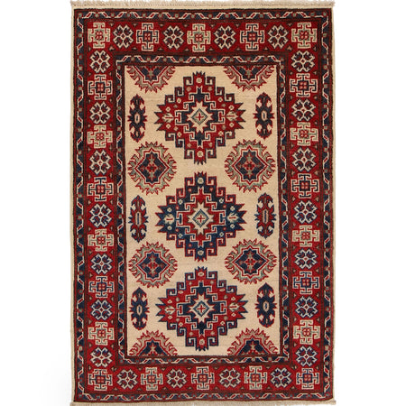 Kazak Rug Handmade Ivory Medallion 2x4 ft
