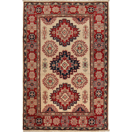 Kazak Rug Handmade Ivory Medallion 2x4 ft