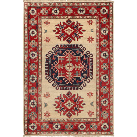 Kazak Rug Handmade Ivory Medallion 2x4 ft