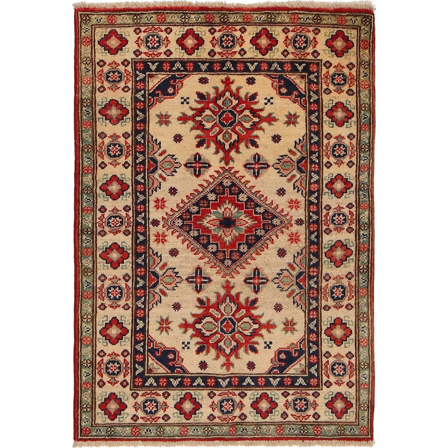 Kazak Rug Handmade Ivory Medallion 2x4 ft