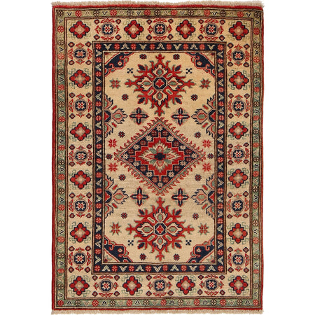 Kazak Rug Handmade Ivory Medallion 2x4 ft