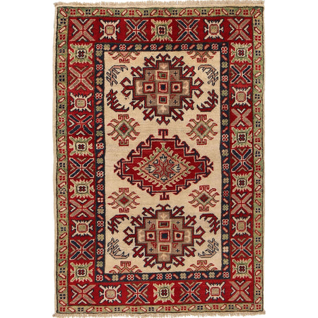 Kazak Rug Handmade Ivory Medallion 2x4 ft
