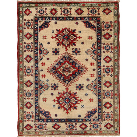 Kazak Rug Handmade Ivory Medallion 2x4 ft