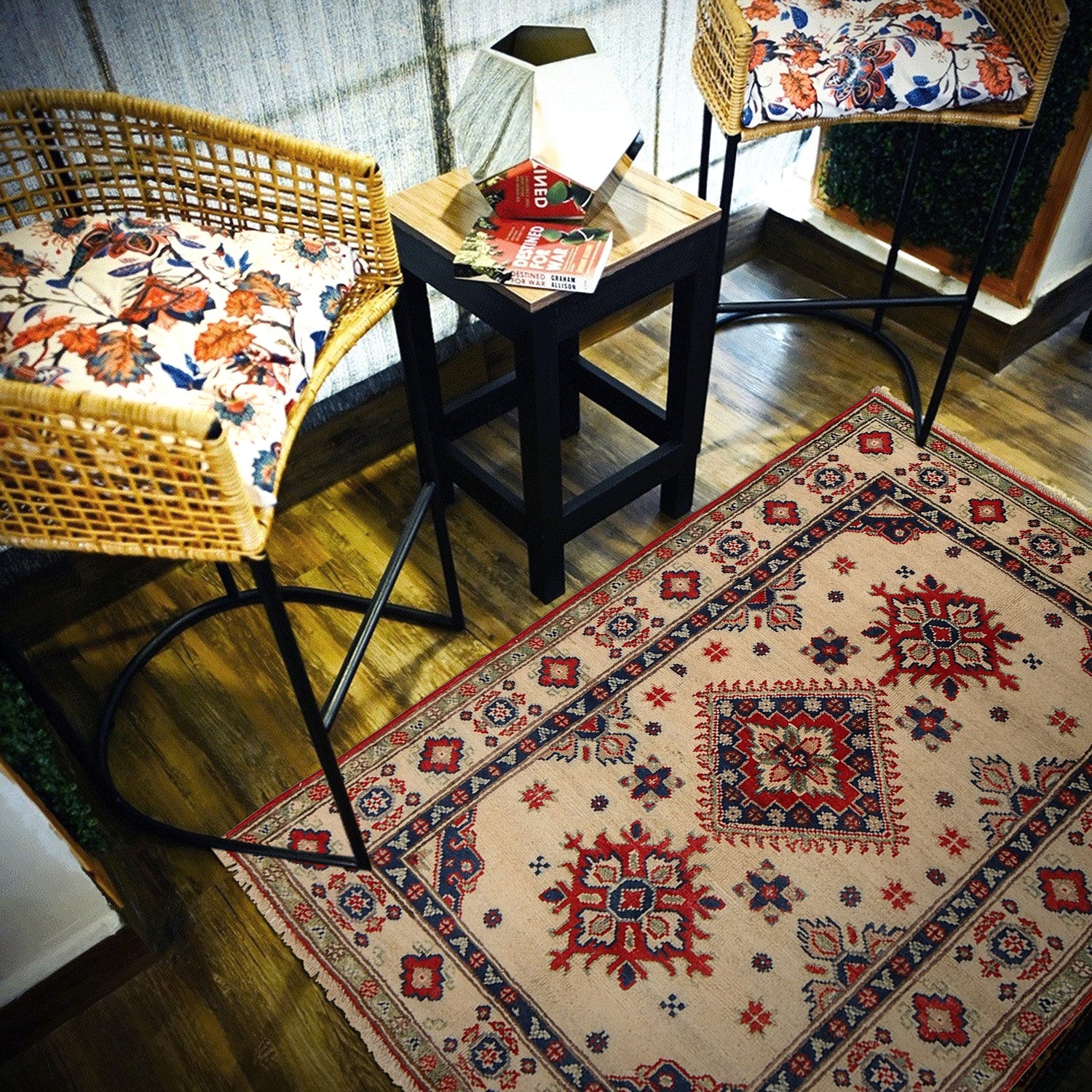 Kazak Rug Handmade Ivory Medallion 2x4 ft