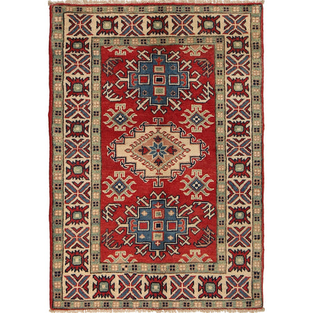 Kazak Rug Handmade Red Medallion 2x4 ft