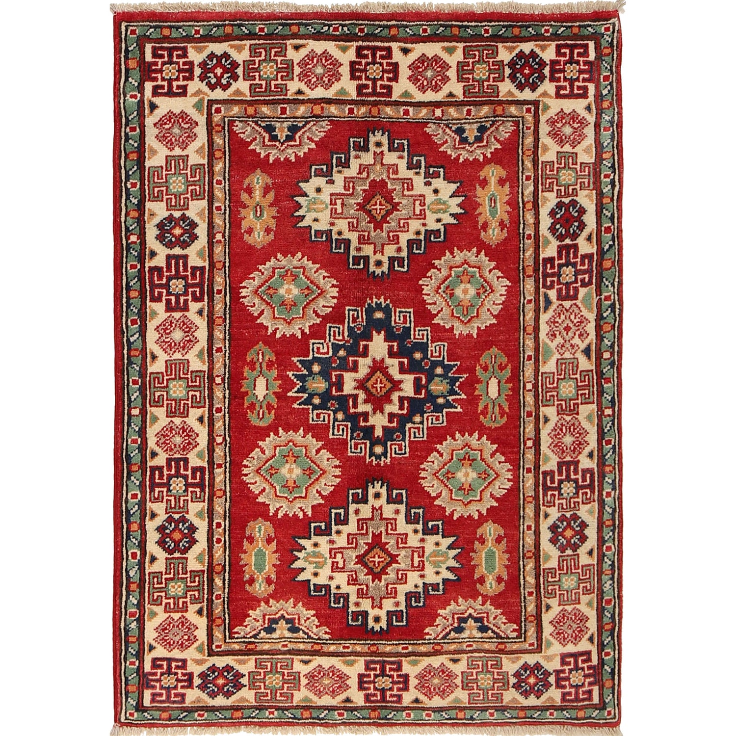 Kazak Rug Handmade Red Medallion 2x4 ft
