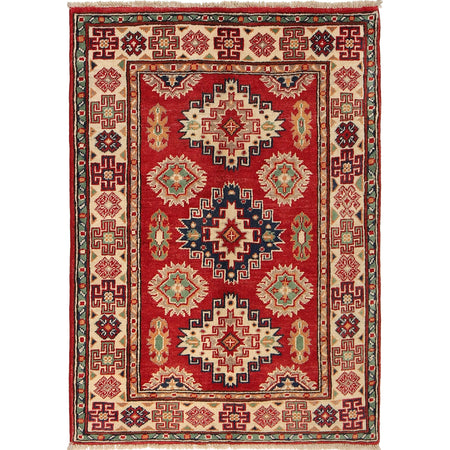 Kazak Rug Handmade Red Medallion 2x4 ft