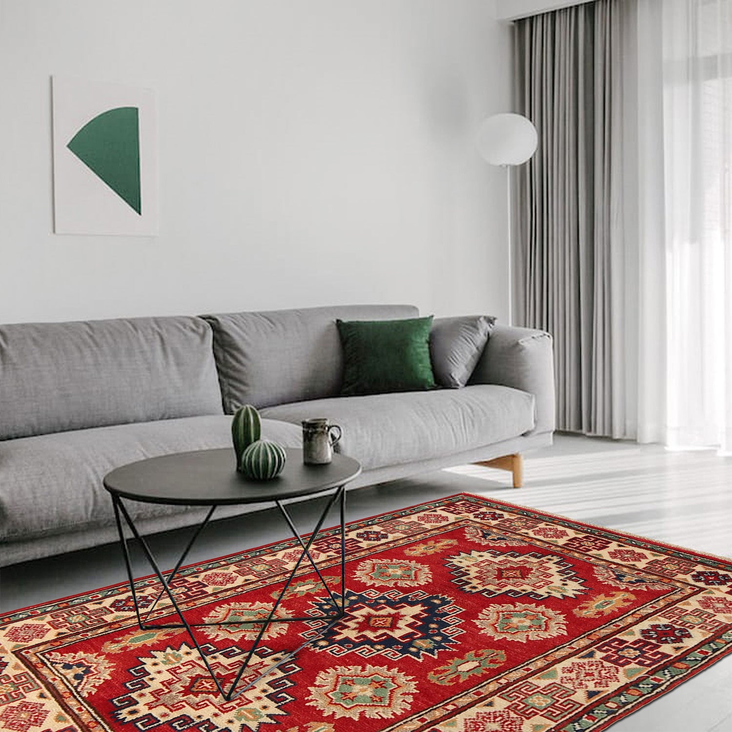 Kazak Rug Handmade Red Medallion 2x4 ft