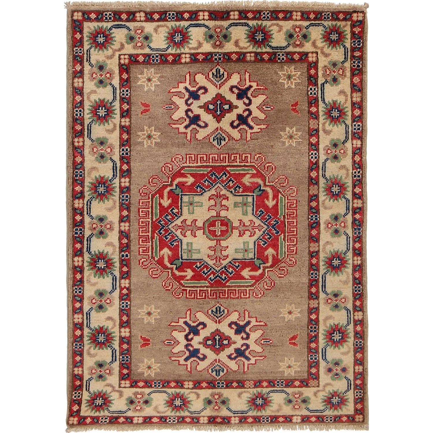 Kazak Rug Handmade Gray Medallion 2x4 ft