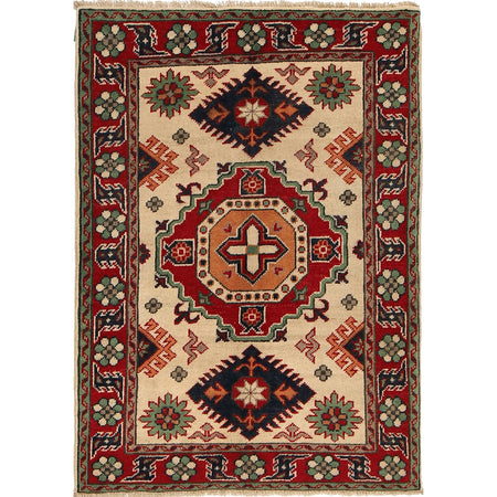 Kazak Rug Handmade Ivory Medallion 2x4 ft