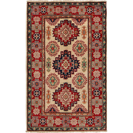 Kazak Rug Handmade Ivory Medallion 2x4 ft