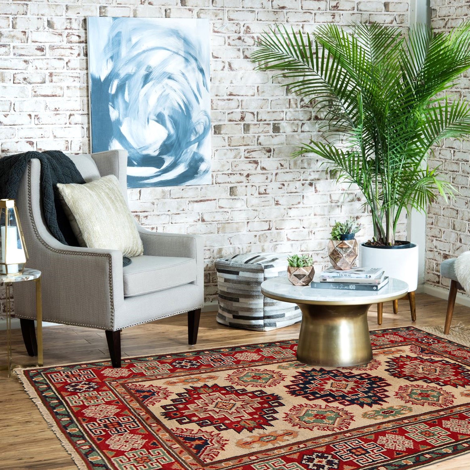 Kazak Rug Handmade Ivory Medallion 2x4 ft