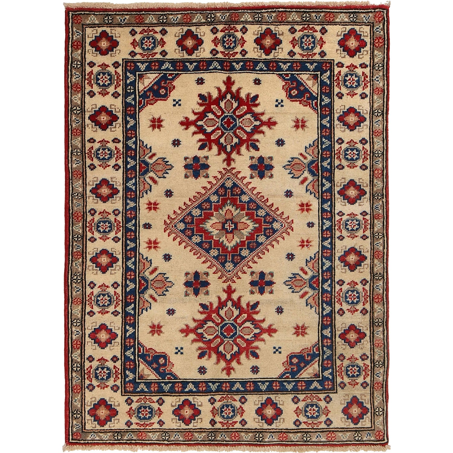 Kazak Rug Handmade Ivory Medallion 2x4 ft
