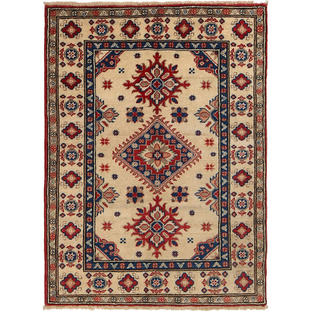 Kazak Rug Handmade Ivory Medallion 2x4 ft