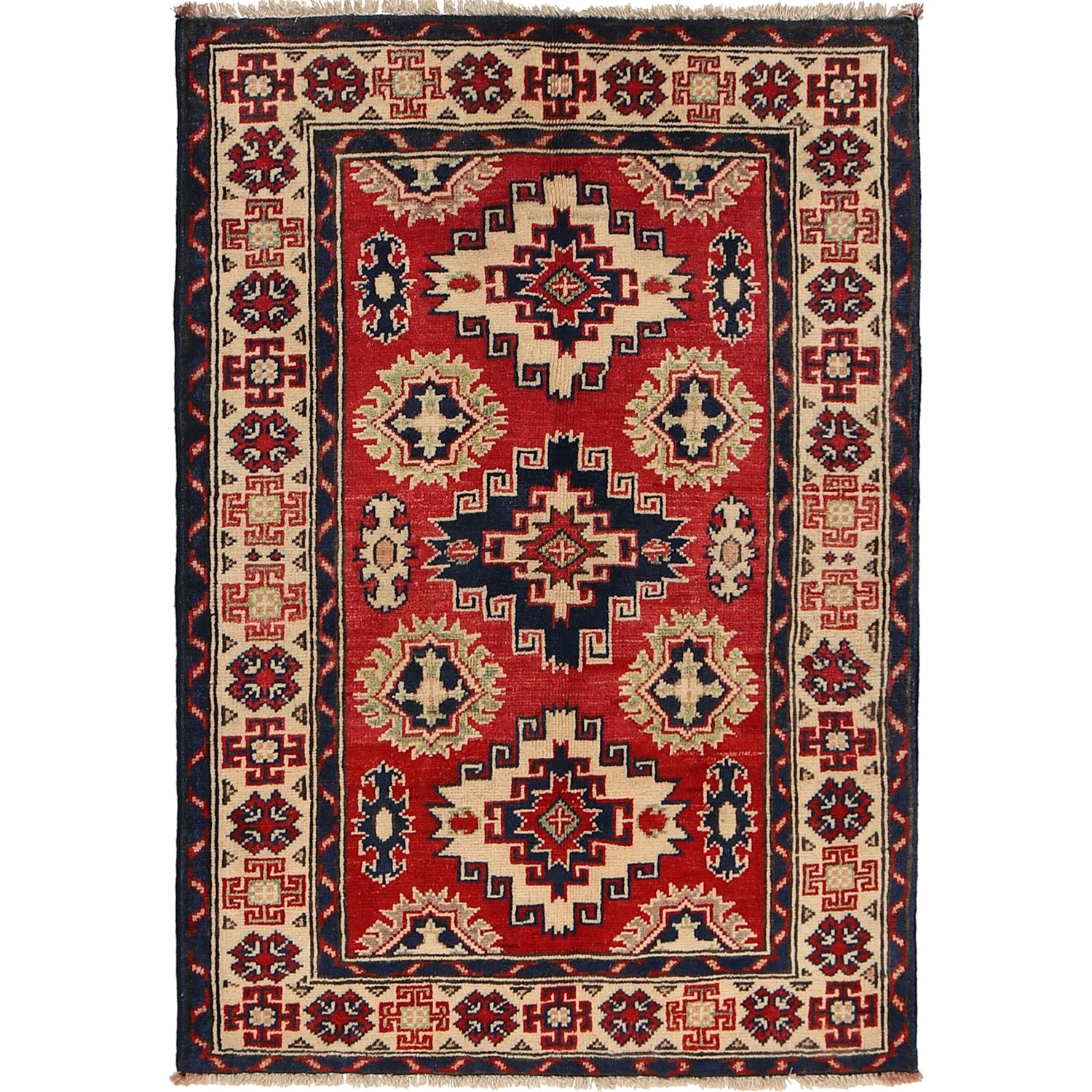 Kazak Rug Handmade Red Medallion 2x4 ft