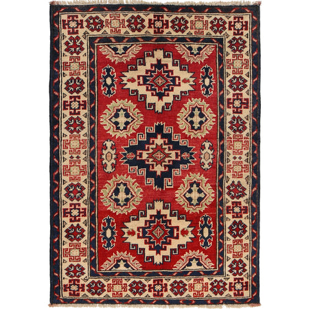 Kazak Rug Handmade Red Medallion 2x4 ft
