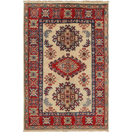 Kazak Rug Handmade Ivory Medallion 2x4 ft