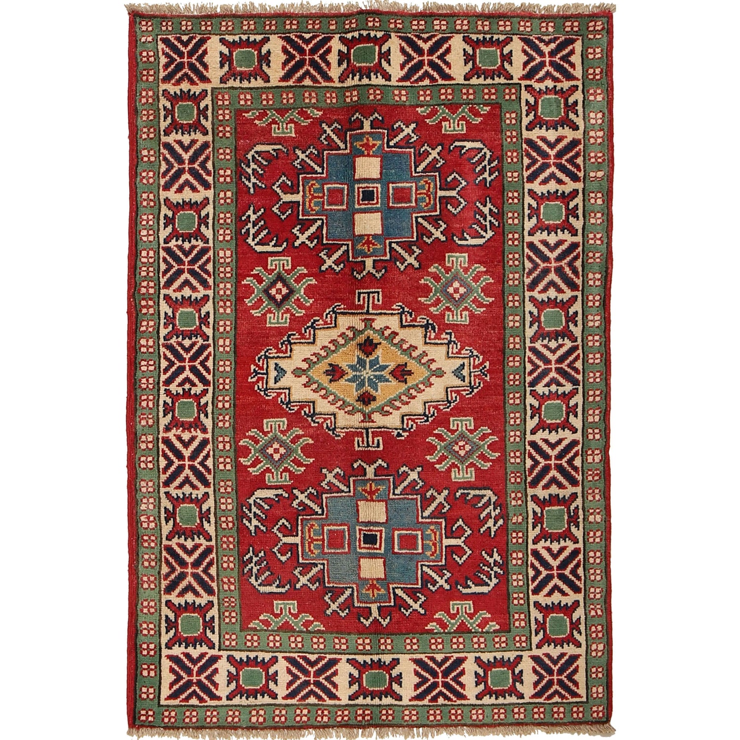 Kazak Rug Handmade Red Medallion 2x4 ft