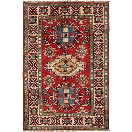 Kazak Rug Handmade Red Medallion 2x4 ft