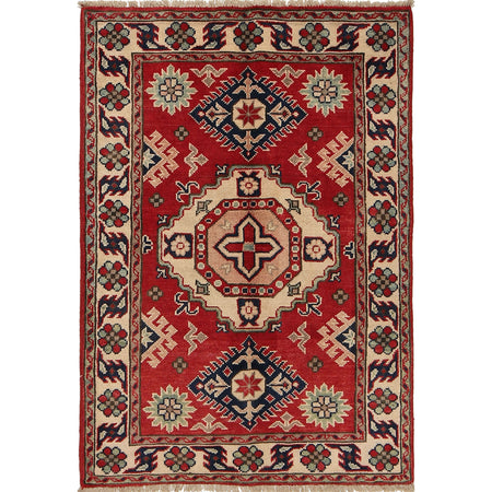 Kazak Rug Handmade Red Medallion 2x4 ft