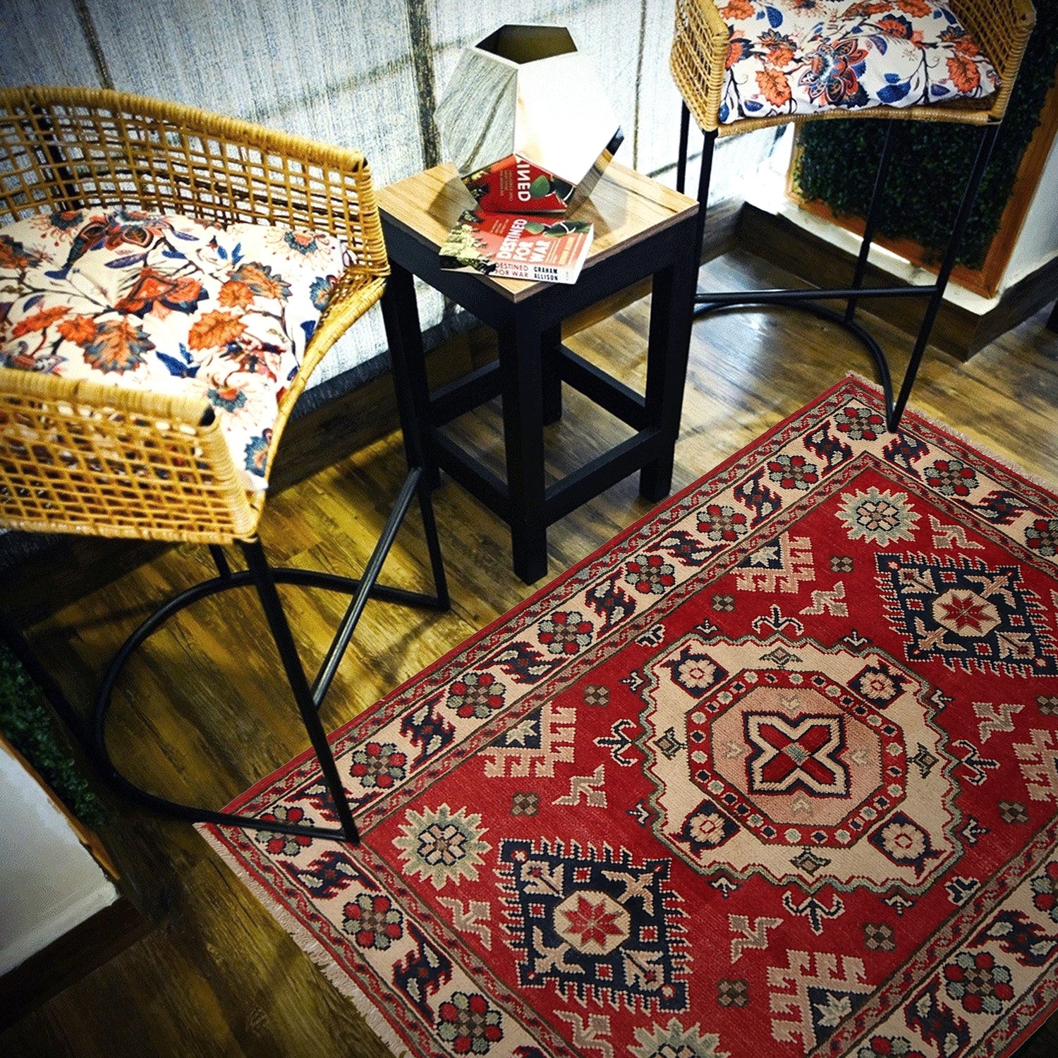 Kazak Rug Handmade Red Medallion 2x4 ft
