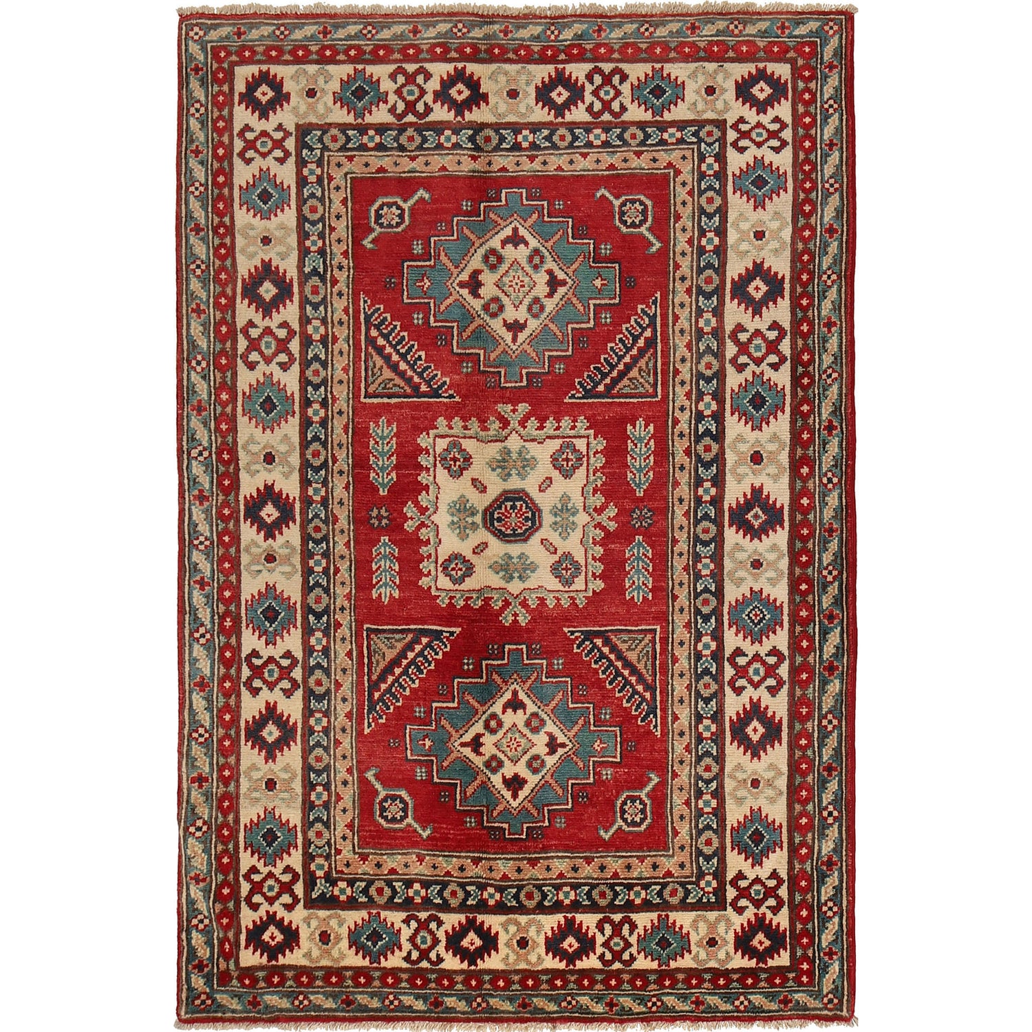 Kazak Rug Handmade Red Medallion 3x5 ft
