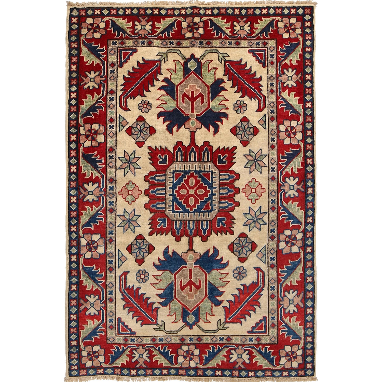 Kazak Rug Handmade Ivory Medallion 3x5 ft