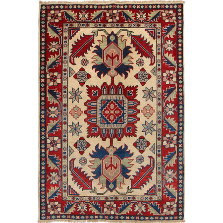 Kazak Rug Handmade Ivory Medallion 3x5 ft