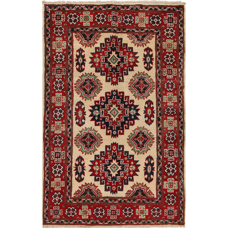 Kazak Rug Handmade Ivory Medallion 2x4 ft