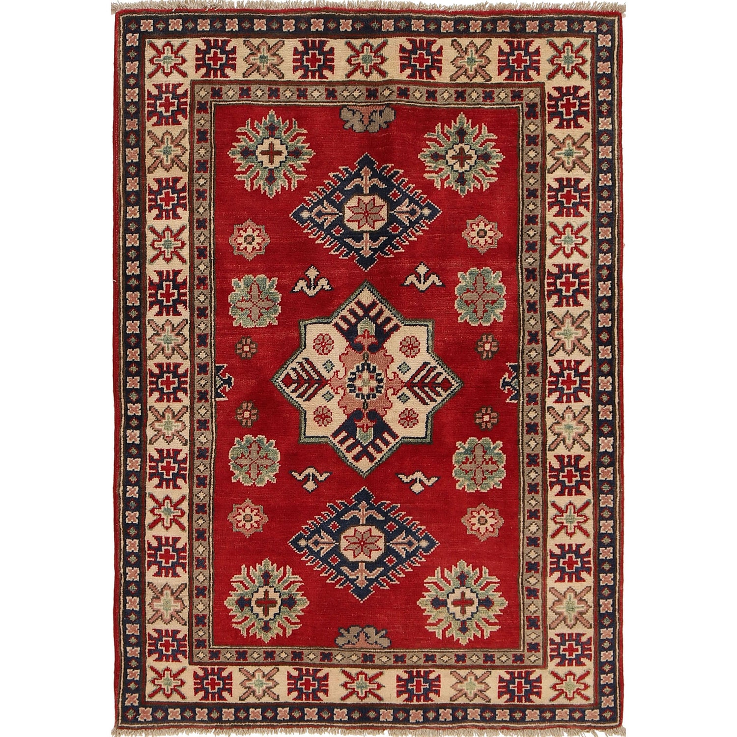 Kazak Rug Handmade Red Medallion 3x5 ft