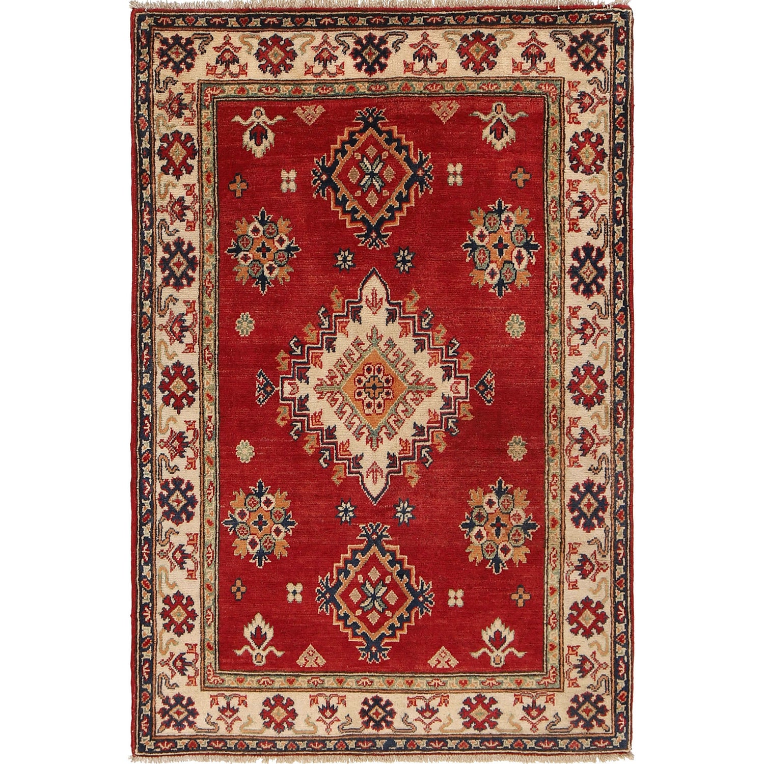 Kazak Rug Handmade Red Medallion 3x5 ft