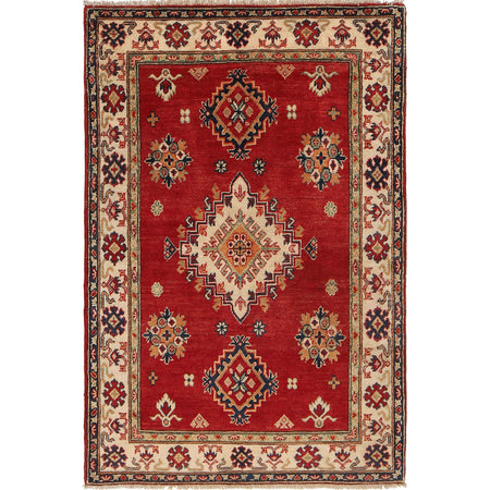 Kazak Rug Handmade Red Medallion 3x5 ft