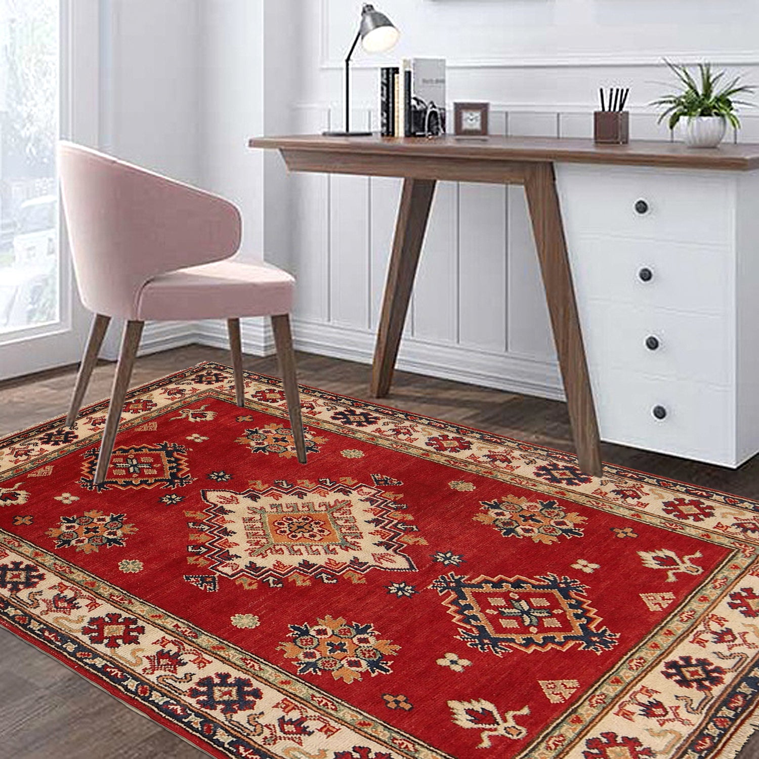 Kazak Rug Handmade Red Medallion 3x5 ft