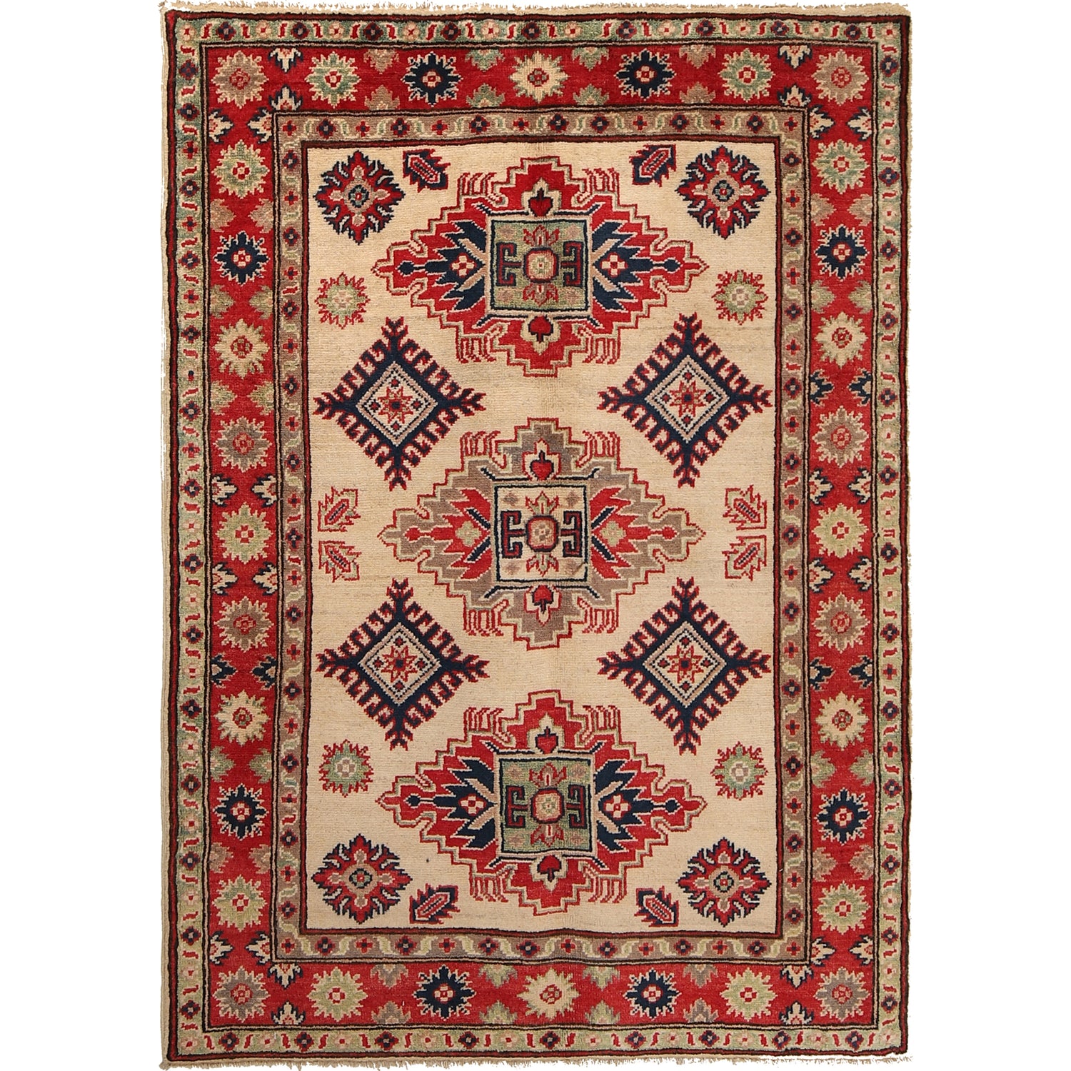 Kazak Rug Handmade Ivory Medallion 3x5 ft