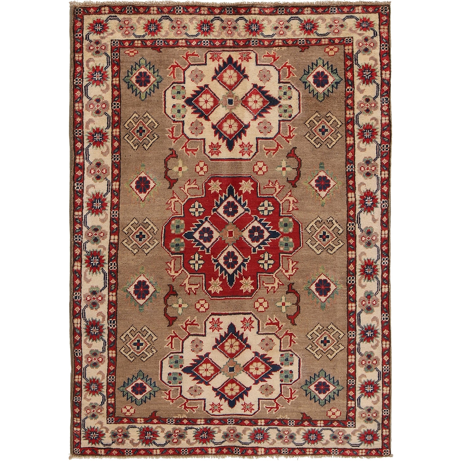 Kazak Rug Handmade Gray Medallion 3x5 ft