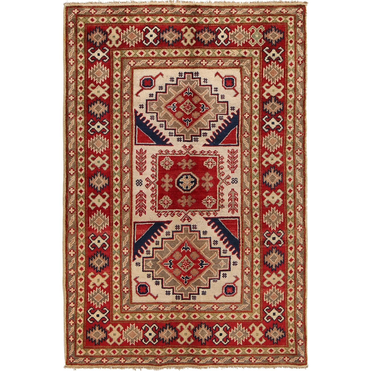 Kazak Rug Handmade Ivory Medallion 3x5 ft